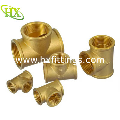 Fitting pipa tee kuningan dengan ulir BSP/NPT betina tersedia dalam ukuran 1/2" 3/4" 1" untuk tekanan rendah.